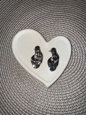 Modern Sculptural Silver Drop Stud Earrings